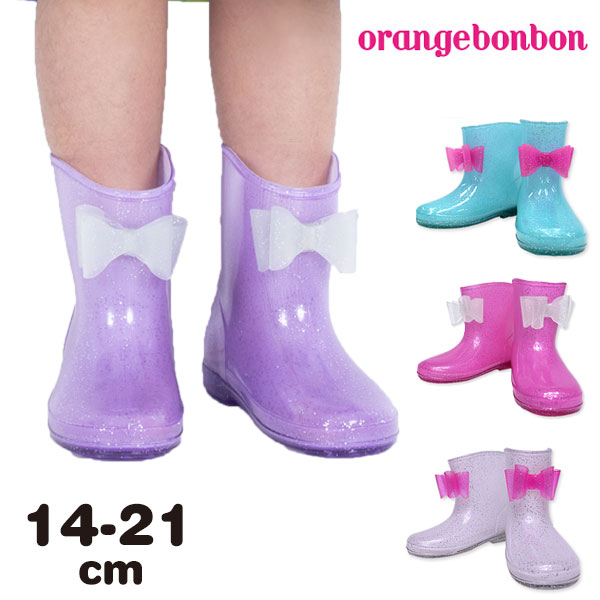 【9/30水限定！楽天カード&エントリーで最大P14倍】OrangeBonbon（オレンジボンボン） シンデレラ レインブーツ 長靴 キッズ 子供 子ども おしゃれ かわいい レインシューズ リボン ジュニア スノーブーツ ゴム長靴 14cm 15cm 16cm 17cm 1