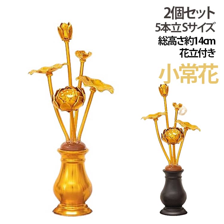 Flowers For Buddha - 総高14cm 仏壇 ミニ 2個セット 5本立 総高14cm 仏花 はすはな 花立 小常花 お供え 常花 蓮花 蓮華 常花セット 仏具 お仏壇用仏具 冠婚葬祭 お盆 命日 飾り 宗教用品 盂蘭盆会 初盆 新盆 祭壇 祭り お盆用品 お彼岸