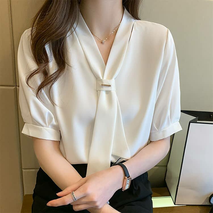 ブラウス ボウタイ シフォン ブラウス フォーマル スーツ インナー トップス シャツ レディース オフィスカジュアル オフィス 通勤 半袖 ボウタイブラウス 半袖ブラウス トップス 春 夏 大きいサイズ 卒業式 入学式 ママスーツ エレガント 白