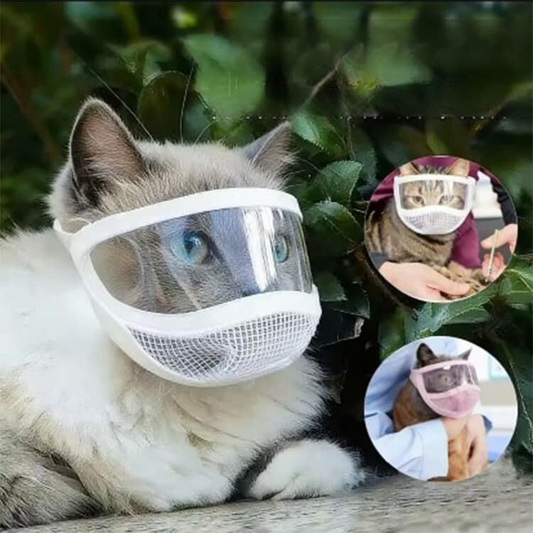 3SET-STOREの猫 防舐め フェイスマスク 猫用マスク 猫 猫用マスク キャットマスク 噛みつき防止 ペット用品 防噛 補助具 猫用爪切り補助グッズ 猫用品 爪切り対策 猫マスク 爪きり 口輪 目薬差し 耳掃除 傷舐め防止 ケア ねこ 通気性｜アングル2
