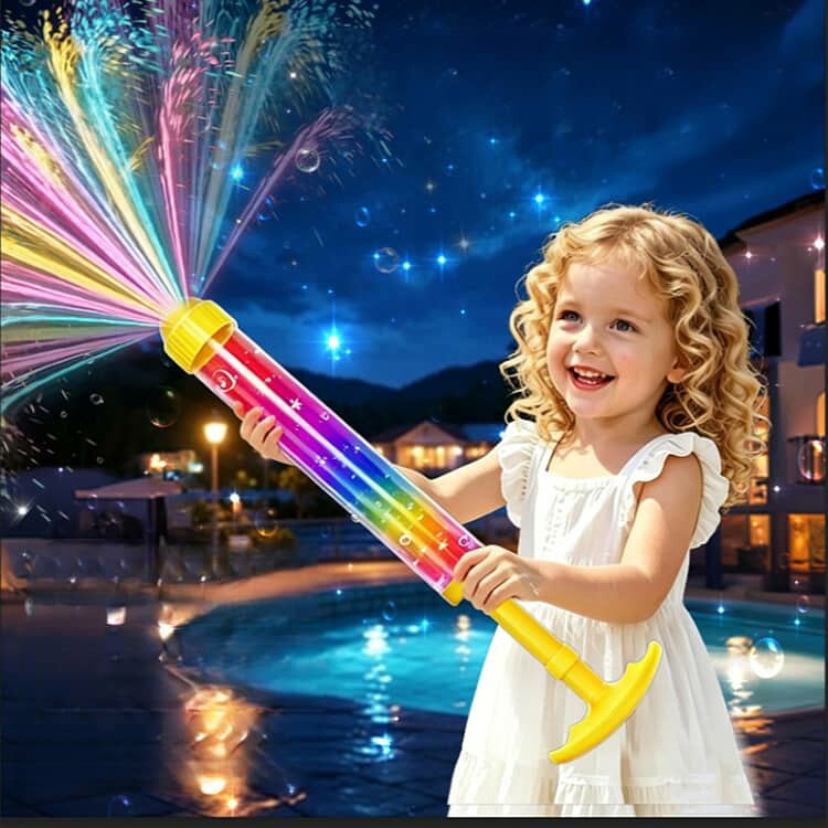 3SET-STOREのレインボー 花火 光る水鉄砲 回転スプラッシュ LED水鉄砲 水鉄砲 発光水鉄砲 女の子 水ピストル プール アウトドア 手動ポンプ式 LEDライト 海 夏祭り ナイトプール 光る水鉄砲 ビーチ キャンプ 水遊び 夏休み おもちゃ 子供 キッズ 大人 男の子 プレゼント｜アングル2