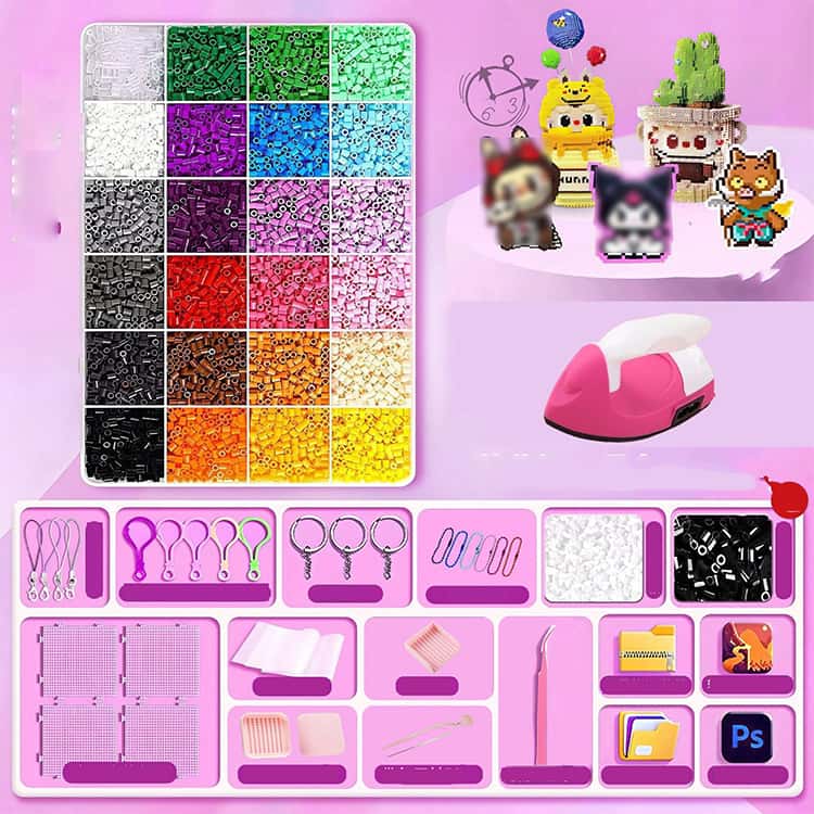3SET-STOREの24色/48色/72色/96色 アイロンビーズ 手芸 知育玩具 ハンドメイド ビーズ カラー選べる 超大量 アクセサリー材料キット同梱 2.6mm 誕生日 子供 プレゼント 24色/48色/72色/96色 クリスマス 女の子｜アングル2