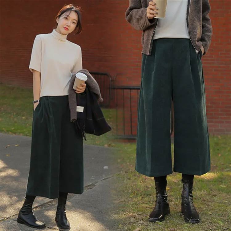 コーデュロイ パンツ 下着 ガウチョパンツ 秋冬 ワイドパンツ きれいめ ウェストゴ...