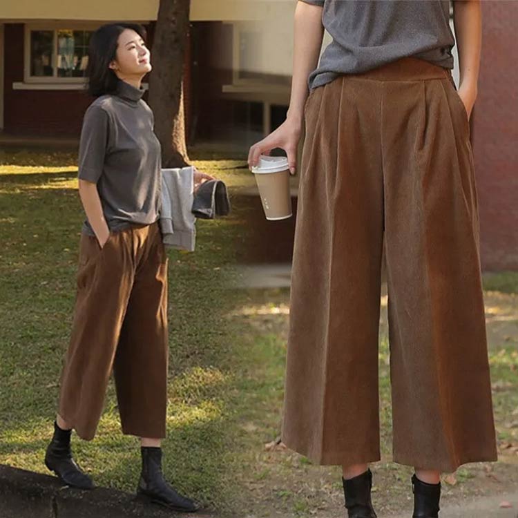 コーデュロイ パンツ 下着 ガウチョパンツ 秋冬 ワイドパンツ きれいめ ウェストゴ...
