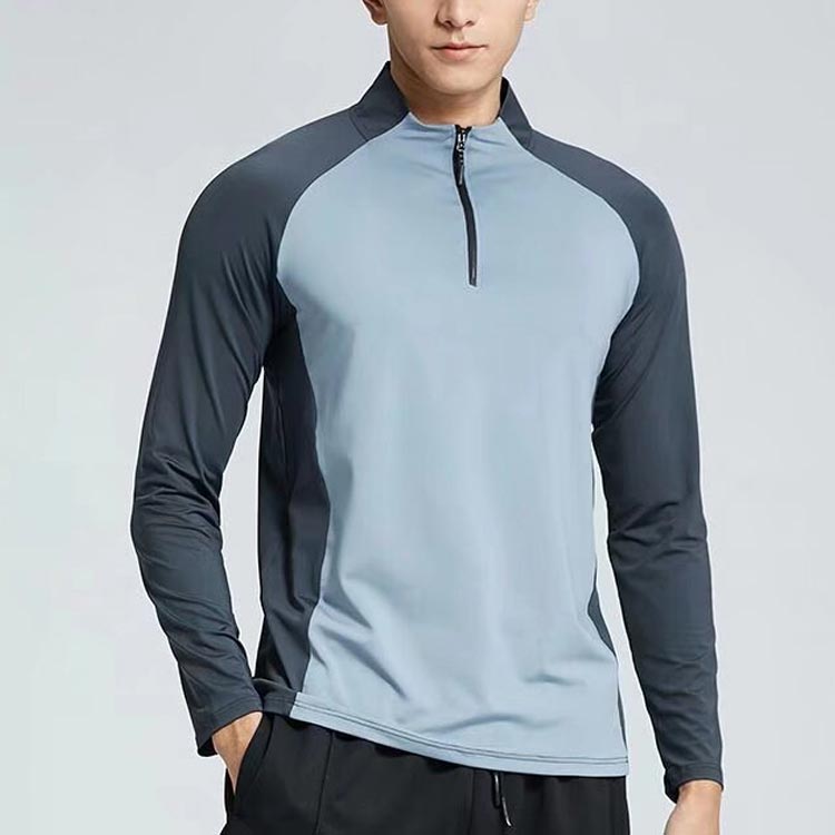 スポーツトップス Tシャツ 速乾性 通気性 Tシャツ 無地 ファスナー 長袖Tシャツ ト...
