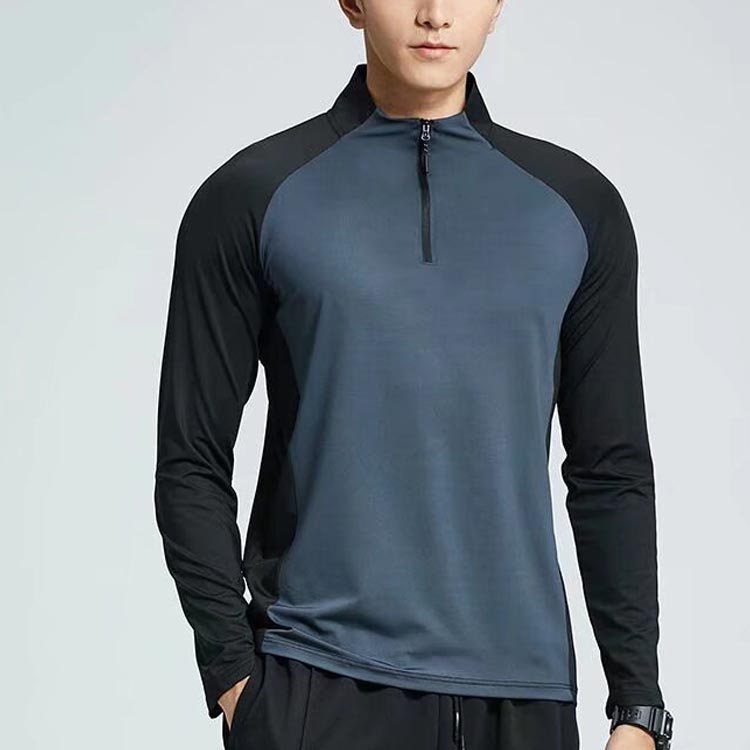 スポーツトップス Tシャツ 速乾性 通気性 Tシャツ 無地 ファスナー 長袖Tシャツ ト...