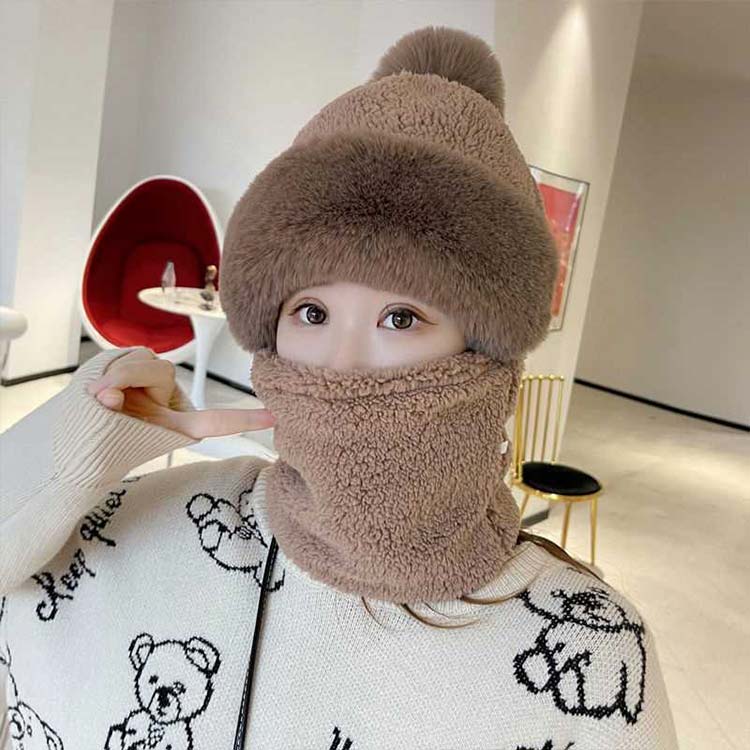 ポンポン付き もこもこ レディース ボア 目出し帽 目出し帽 防寒 帽子 ネックガード フェイスマスク 防風 耳当て フェイスウォーマー 秋冬 防寒マスク フェイスカバー あったか マフラー スヌード 通勤 通学 自転車 スキー 2