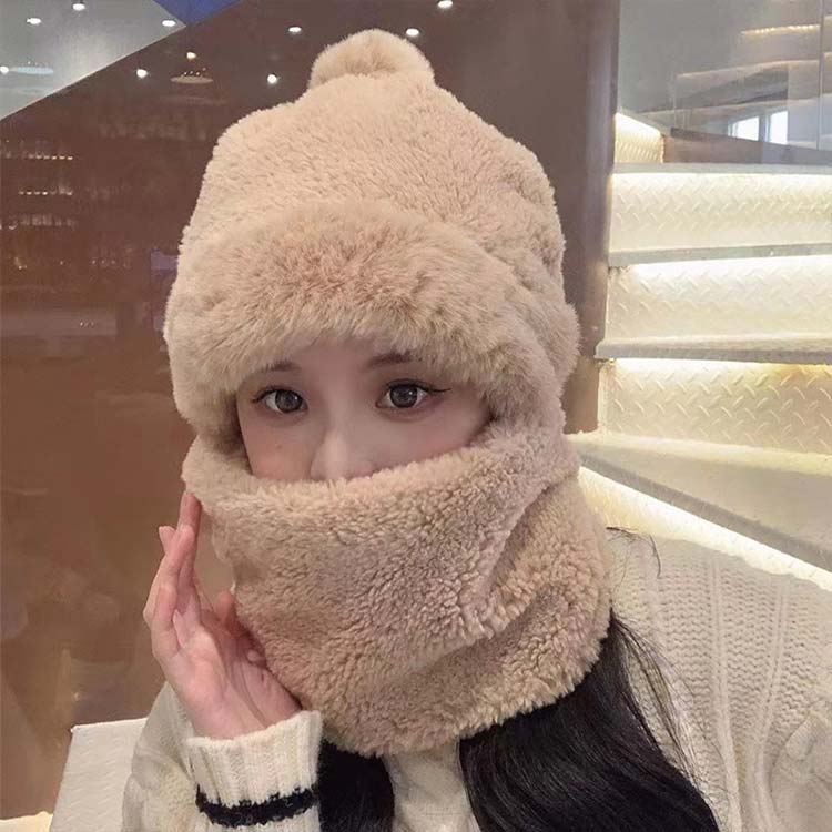 ポンポン付き もこもこ レディース ボア 目出し帽 目出し帽 防寒 帽子 ネックガード フェイスマスク 防風 耳当て フェイスウォーマー 秋冬 防寒マスク フェイスカバー あったか マフラー スヌード 通勤 通学 自転車 スキー 3