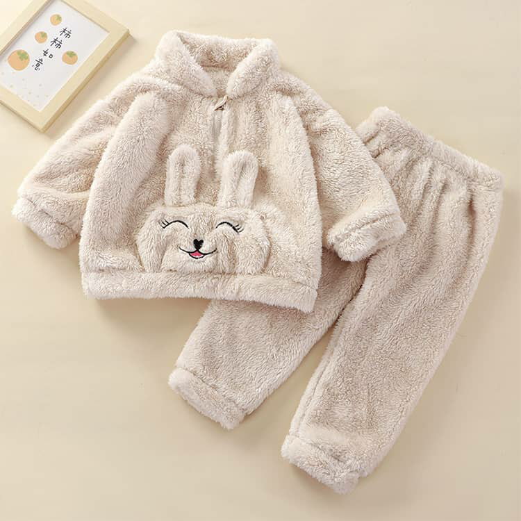 ベビー 上下セットフランネル ふわふわ くま柄 子供パジャマ 防寒 くま柄 モコモコ...