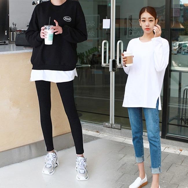 Rakuten - 重ね着 レディース Tシャツ 白 カットソー ロンT 白T 無地 レイヤード 長袖Tシャツ ゆったり 無地Tシャツ Tシャツ クルーネック