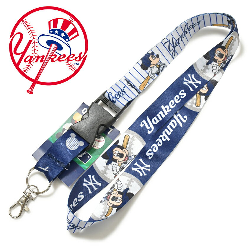 【即日発送】ヤンキース×ミッキー ランヤード ネックストラップ ミッキーマウス ディズニーコラボ 正規品 MLB公式 キーホルダー スマホストラップ MLBグッズ NY NEW YORK YANKEES Disney 可愛い おしゃれ プレゼント ネイビー WinCraft