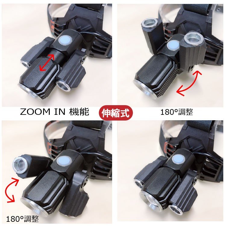 「楽天1位」LEDヘッドライト最強ルーメンヘッドライト最高輝度2020最新仕様充電式ズーム機能4段階の点灯モード登山夜釣りアウトドア作業SOS