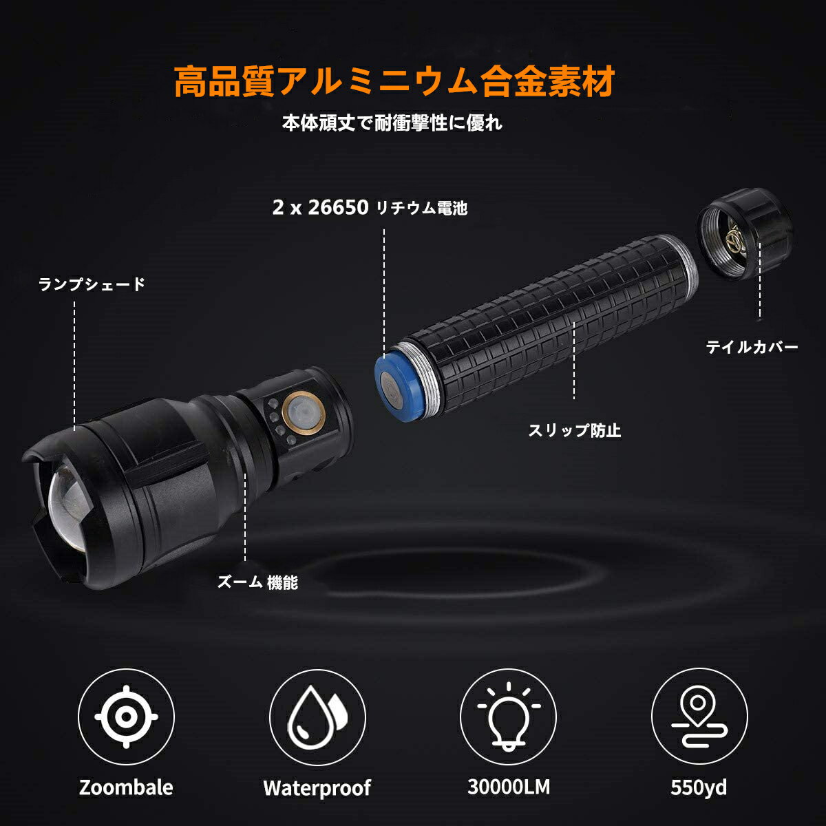 懐中電灯 Led ライト ズーム式 強力 軍用 超強 USB充電式 電気出力 モバイルバッテリー 26650*2一体型 明るい ハンディライト ランタン フラッシュライト 防水 防災 地震 停電対策 自転車 ライト兼用 登山 釣り用 作業用 ライト通販格安セール情報 楽天 通販