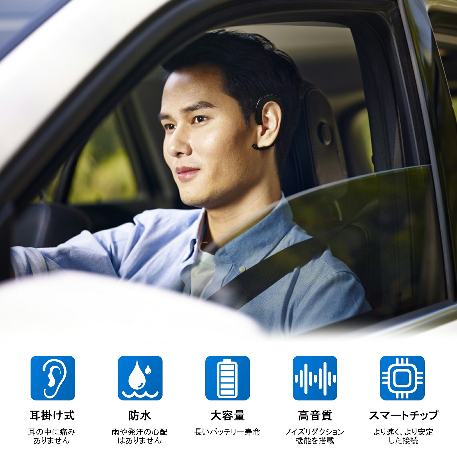 【耳掛け式 Bluetooth】 Bluetooth イヤホン 耳掛け式 片耳 ブルートゥース イヤホン 　超軽量 IPX7防水 ノイズキャンセリング 自動ペアリング マイク内蔵 ハンズフリー通話 イヤホン 在宅勤務 通学 ウォーキング PSE認証済み 3ushop-10003132 三友ショップ サンプル画像2