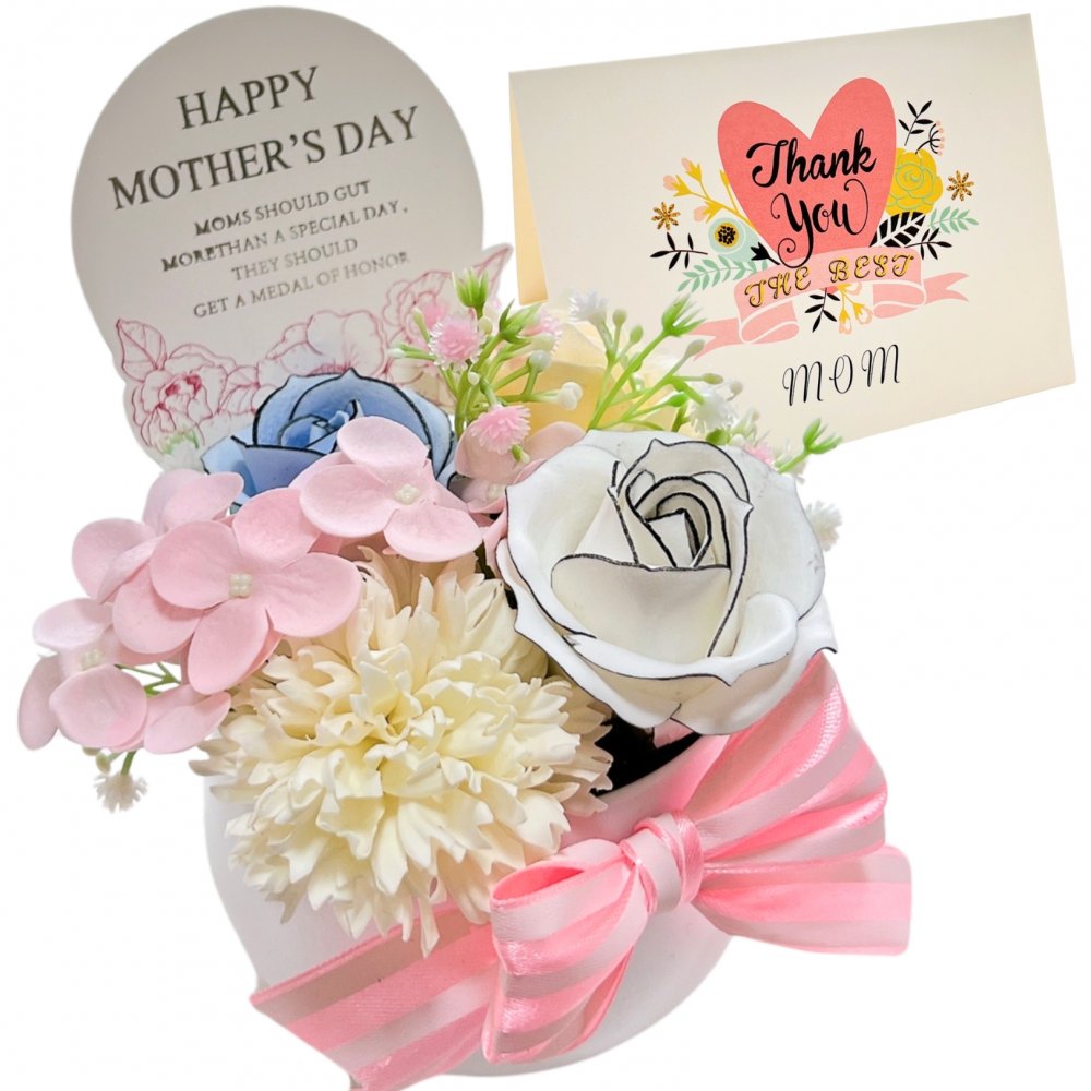 【20%OFF】枯れないお花 ソープフラワー アレンジ ギフト ミニ 鉢植え SW2329母の日フェミニン(ラウンド)