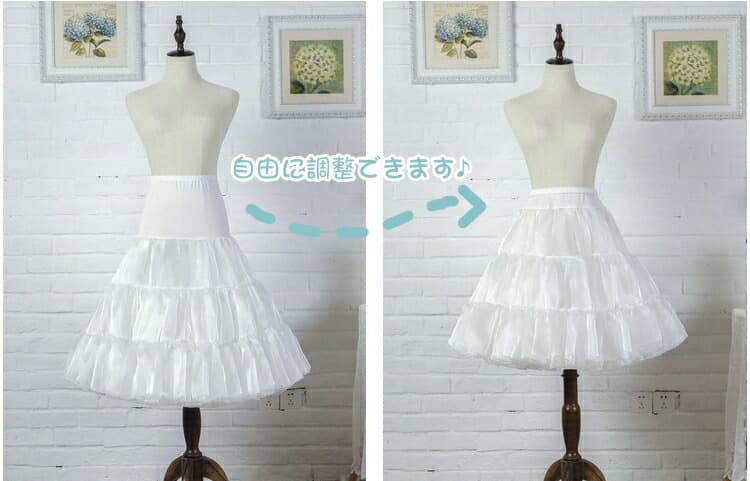 四季屋のパニエ ボリューム ペチコート ロリータ ドレスインナー 2層チュール 安い フラダンス チュチュスカート ショート丈 インナー 3段 ホ ふわふわ チュチュ フリルいっぱい｜アングル2