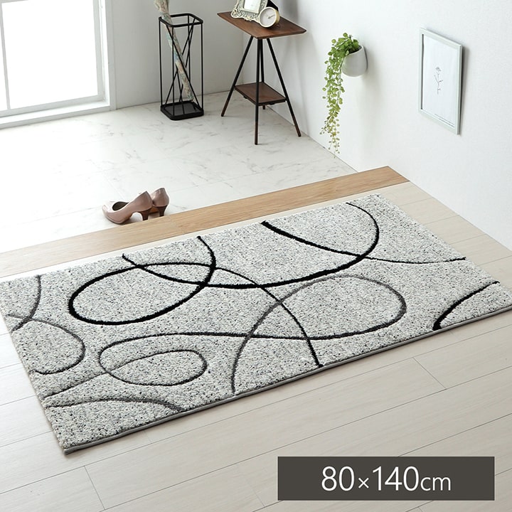 トルコ製 ウィルトン織り カーペット ラグ 絨毯 長方形 リーフ柄 モダン アイボリー 約80×140cm おしゃれ 高級感 じゅうたん 絨毯 じゅうたん 玄関 アクセント