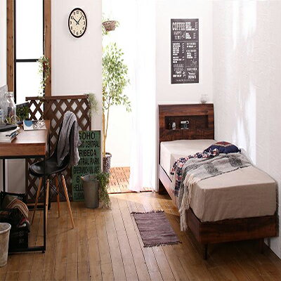 棚・コンセント付きデザインすのこベッド【Rachel】レイチェル【スタンダードボンネルコイルマットレス付き】セミシングル 040121250