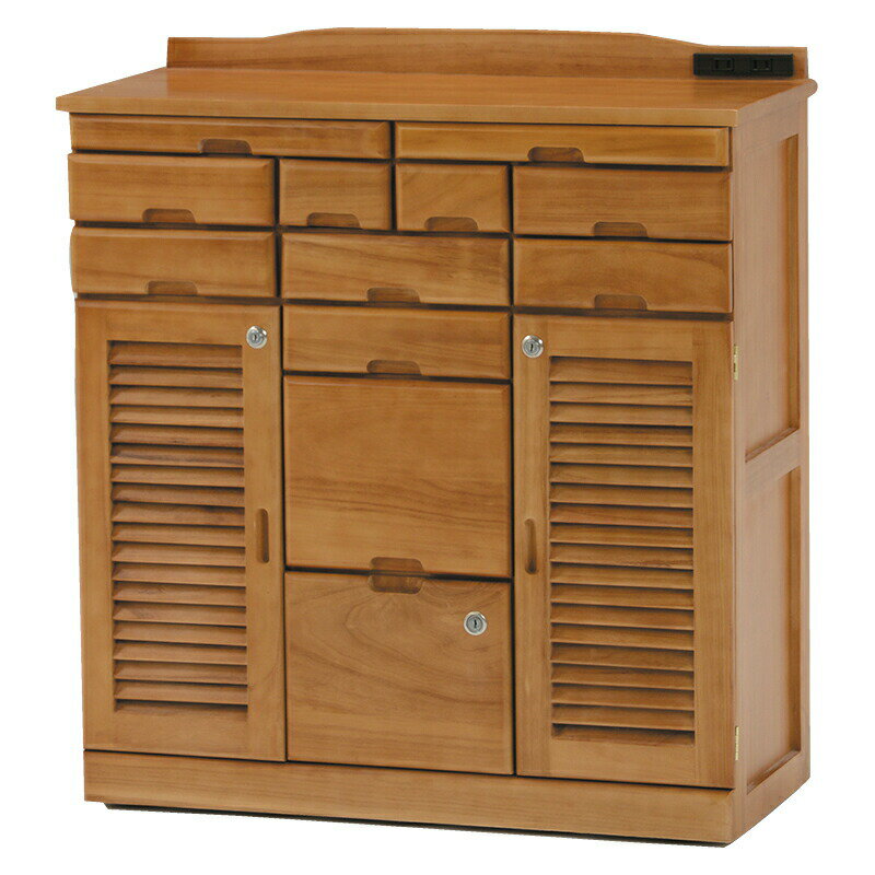 キャビネット 鍵付き 幅76cm 隠しキャスター付き コンセント付き アンティーク 木製 FAX台 リビング キッチン ラック シェルフ 電話台 ファックス台 ...