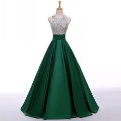 結婚式二次会ドレスフォーマルgreen_クリスタルトップヴィンテージロングイブニングドレス