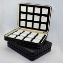 宝石ルースケース24個+トランクボックスセット レザー調 ポータブル トラベル 原石ディスプレイ トランクショー 展示会 黒 革