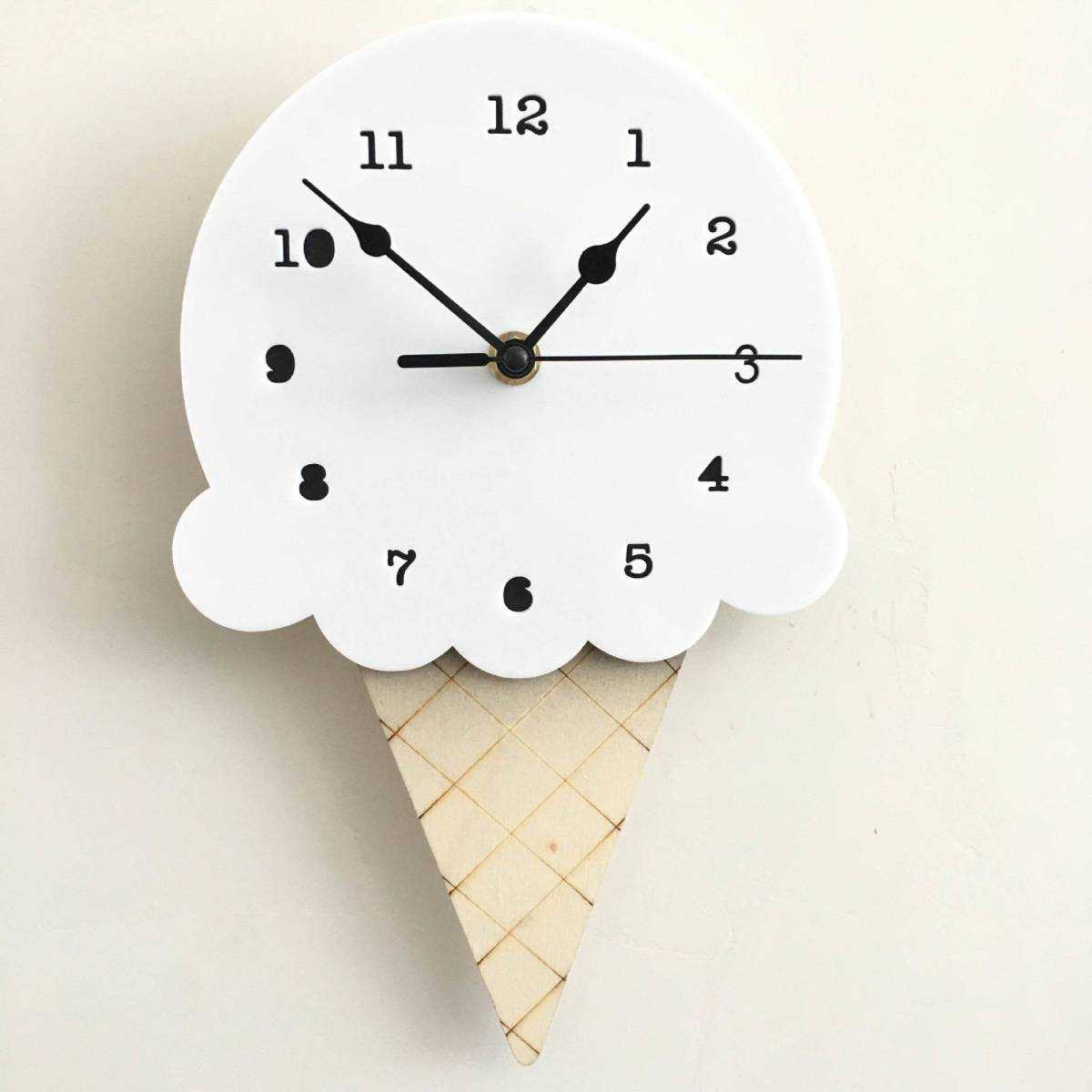 ウォールクロック クロック 時計 壁 掛時計 アイスクリーム アイス ダイカット 木製 子供部屋 インテリア ギフト 北欧