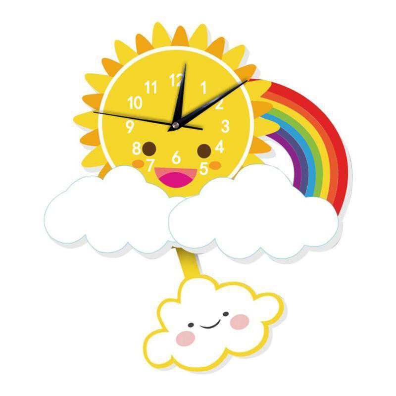 楽天四つ葉ショップウォールクロック 時計 壁 掛時計 かわいい 太陽 虹 雲 子供部屋 赤ちゃん 部屋 インテリア 装飾 プレゼント
