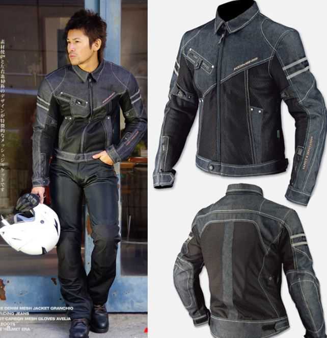 KOMINE 春 通気性 デニム メッシュレーシング ライド 高性能 落下抵抗 オートバイ ジャケット ブラック..