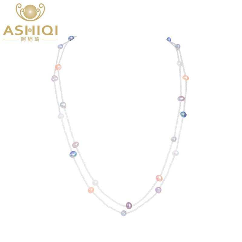 ASHIQI 120cm Baroque Freshwater Pearl multi layer ネックレス 925 sterling 銀 clasp 白