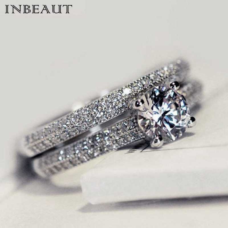 INBEAUT 女性 ウェディング Ring Set Sparkling Perfect Round Cut Zircon Stone Rings 女性 パーティー〜ラス1!