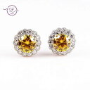 Sterling  925 Stud Earrings  Fine Jewelry Citrine Fireworks Cut Yellow Gree