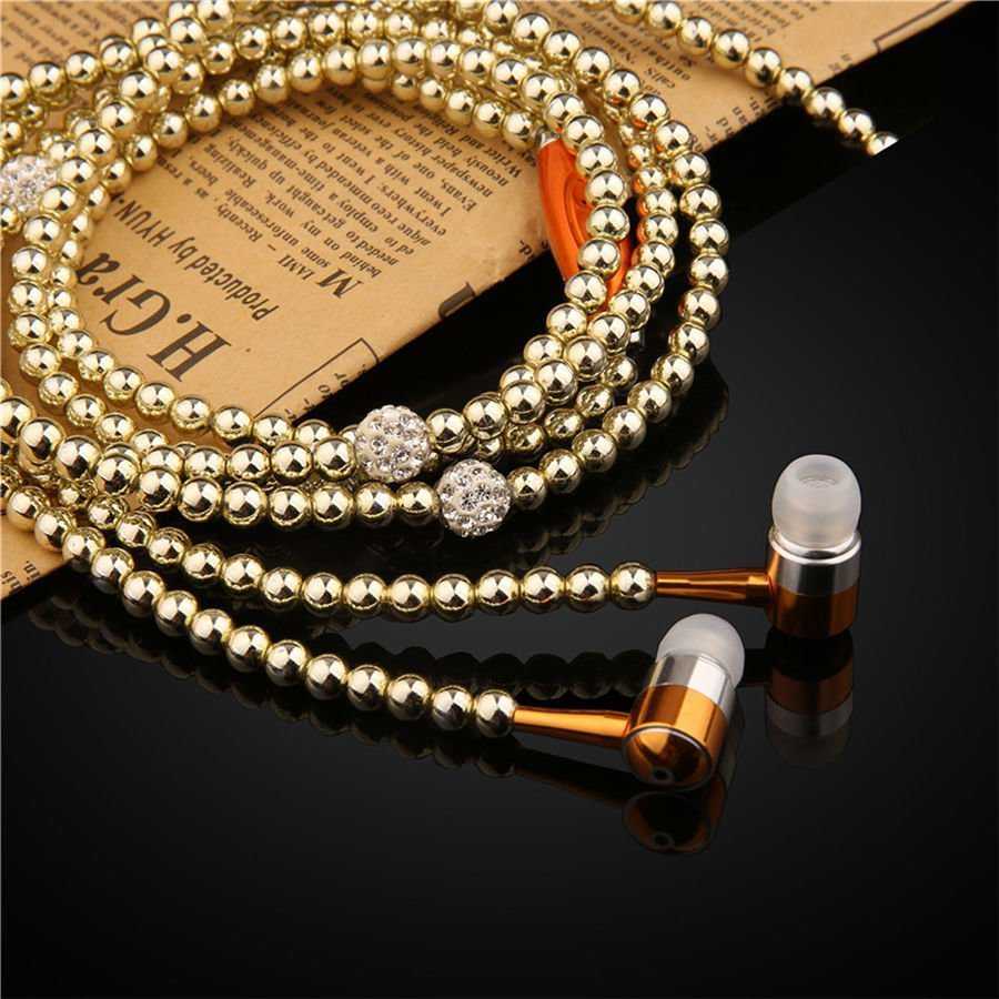 Luxury Crystal ダイアモンド Pearl ネックレス Chain イヤフォン Mic hand Wired イヤフォンs For