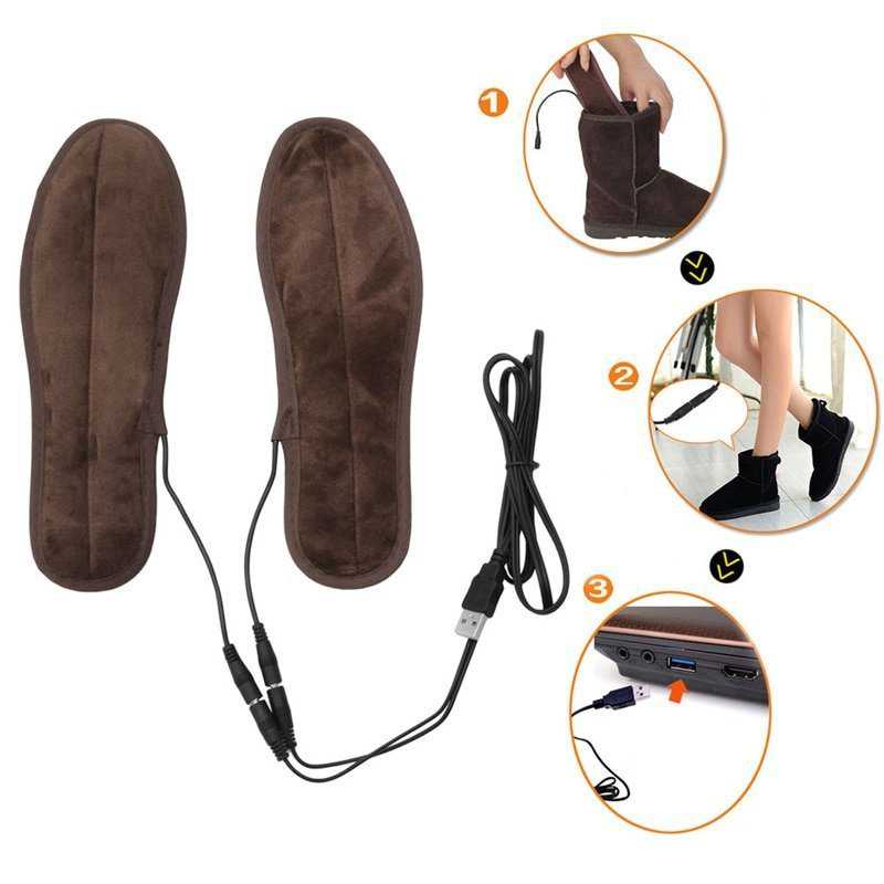 THINKTHENDO New USB Electric Powered Plush Fur Heating Insoles Winter Keep Warm Foot Shoes