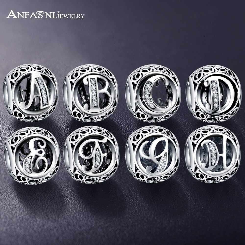 Drop ANFASNI Real 925 Sterling  Vintage Clear Letter Bead Charms Fit Pandora`X1!