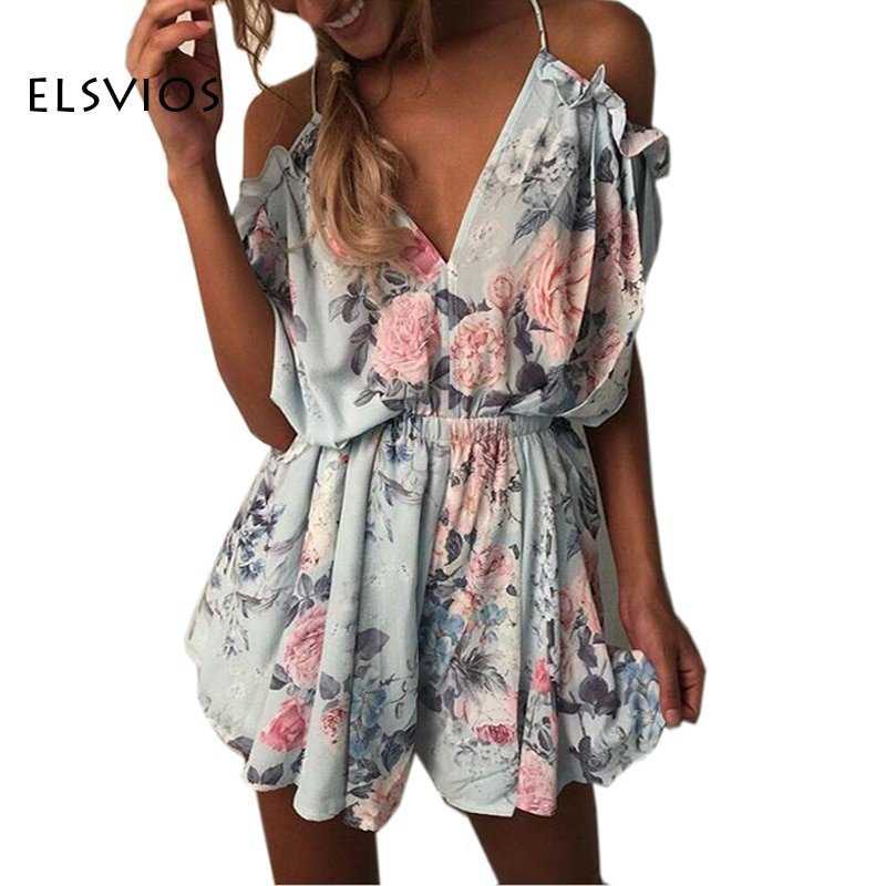 ELSVIOS 女性 Rompers print lace Jumpsuit Summer Short pleated Overalls Jumpsuit 女性