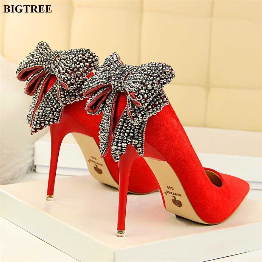 's Elegant Crystal Butterfly-knot Shallow Wedding Shoes ؍ Fashion  Pumps So