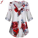 5XL Plus Size 女性 Tunic Shirt 2018 Autumn Long Sleeve Floral Print V-neck Blouses And