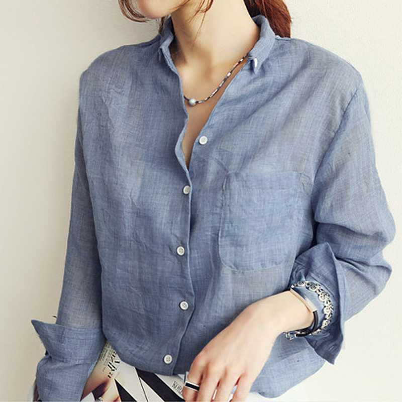 Chemisier Femme 女性s Tops ファッション 秋 Linen 白 シャツ 女性 Long スリーブ Blouse