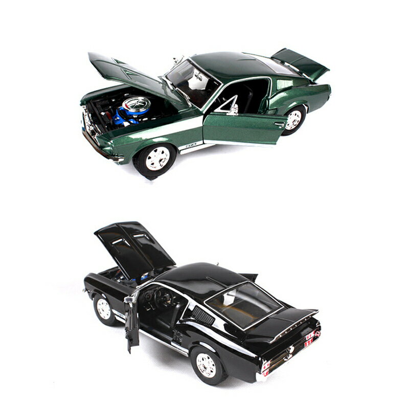 フォード1967マスタングGTAファストブラックカー黒と緑亜鉛合金カーモデル