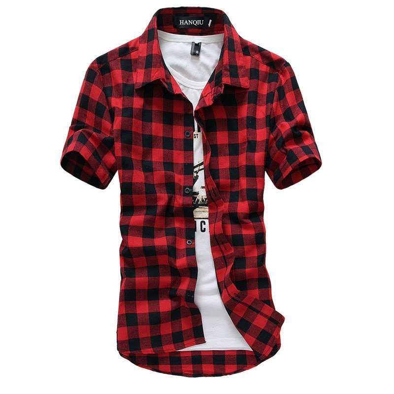 Red And 黒 Plaid Shirt Men Shirts 2018 New Summer Fashion Chemise Homme Mens Checkered