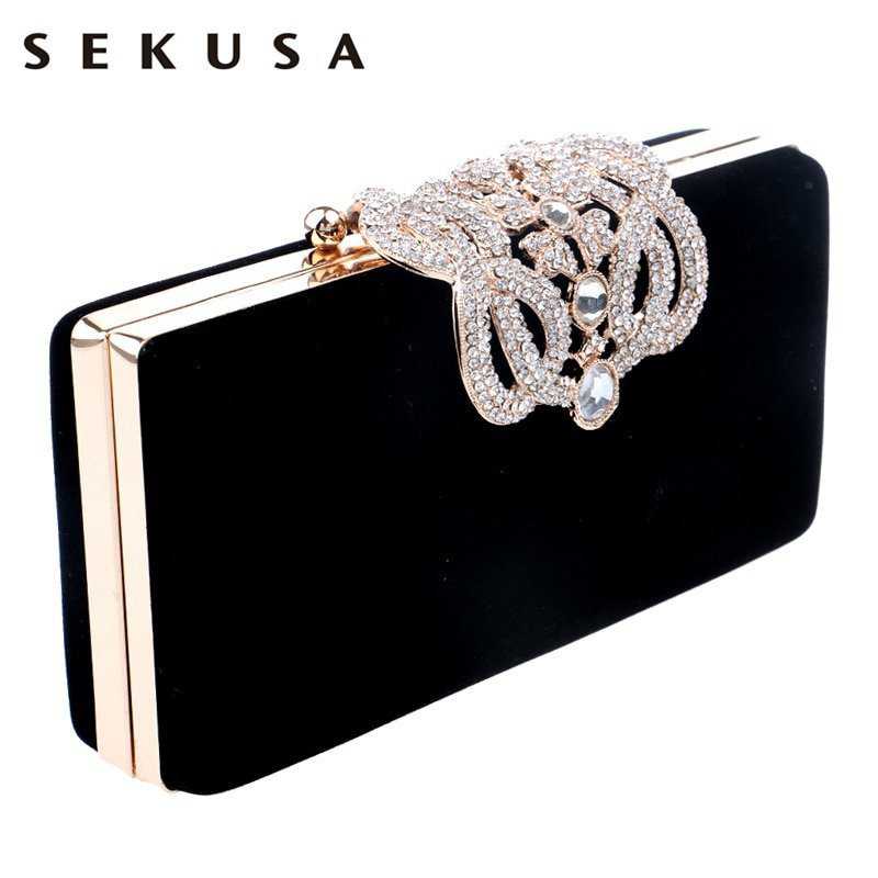 SEKUSA Clutch evening bags Crown rhinestones evening bags purse shoulder bag for wedding