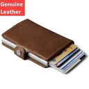 Genuine Leather Mens Aluminum Wallet With Back Pocket ID Card RFID Blocking ミニ M...