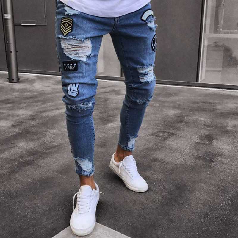 hole 刺繍 ジーンズ Slim ズボン メンズ Casual Thin 夏 Denim パンツ