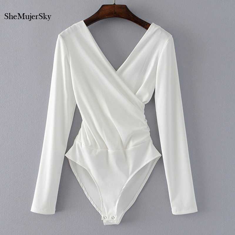 SheMujerSky Long スリーブ ボディースーツ 女性 Backless Jumpsuits 黒 白 Body femme monos cor