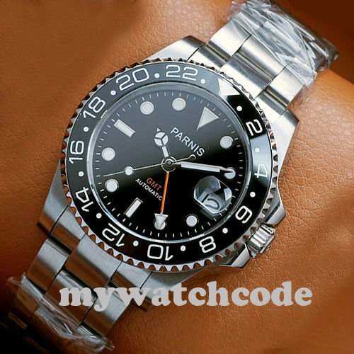 40mm PARNIS black dial Sapphire glass Ceramic bezel GMT automatic mens watch 338 40mm PARNIS black dial Sapphire glass Ceramic bezel GMT automatic mens watch 338