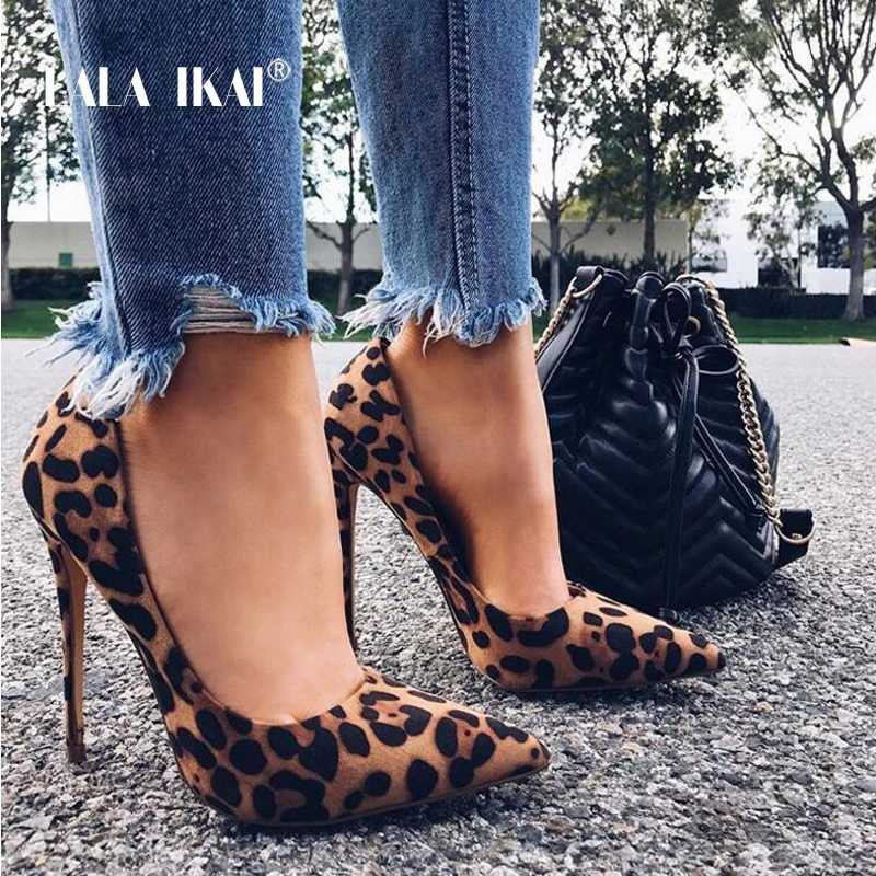 LALA IKAI High Heels Leopard シューズ 女性 Pumps Office Lady Pointed Toe Flock セクシー 12 cm