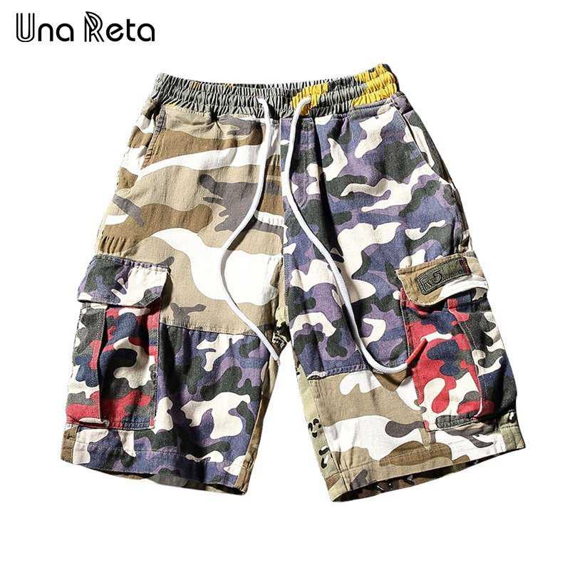 Una Reta Mens Shorts Summer 2018 New Casual Camo stitching Shorts Men Hip-Hop Street Style