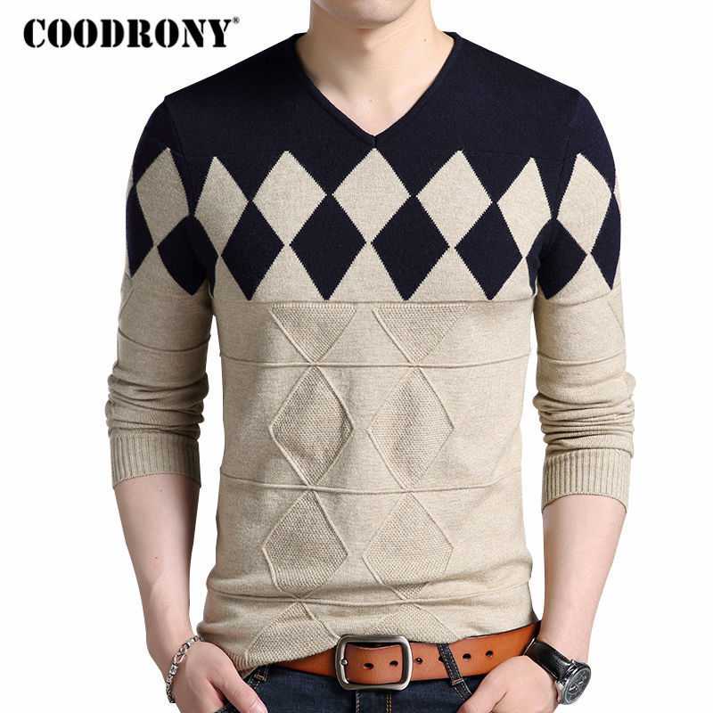 COODRONY Cashmere Wool XDGbger H ~ Slim Fit Pullovers Argyle Patter