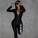 Waatfaak  Sexy Bodycon Jumpsuit Romper Long Sleeve Bodysuit  Zipper V Neck Jumps