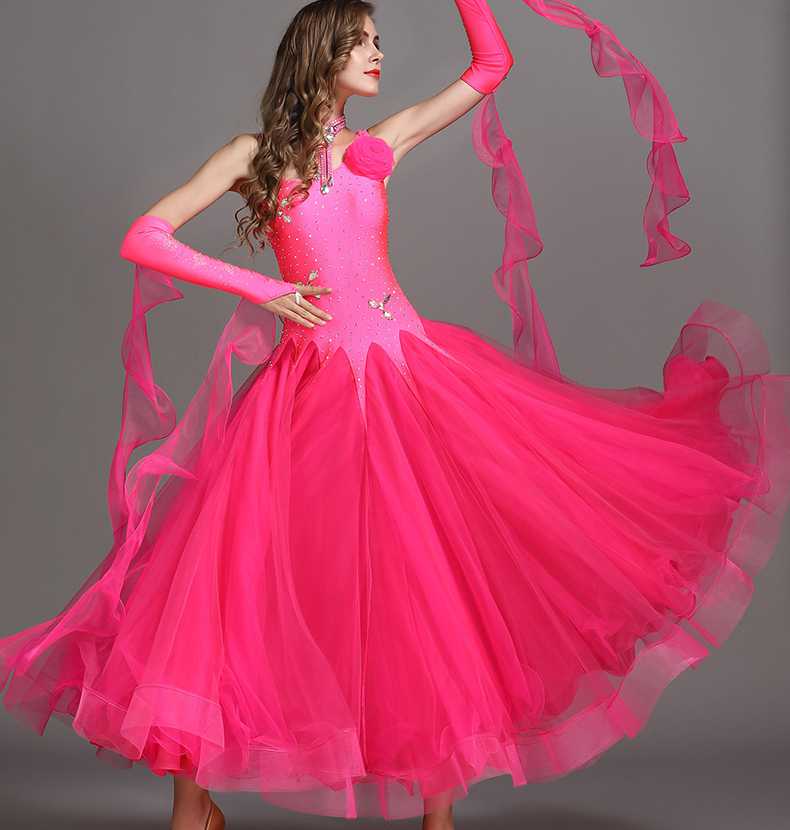 モダン社交ダンス・パーティドレス お勧め綺麗競技レディースロングワンピース ピンク サイズS M L XL XXL